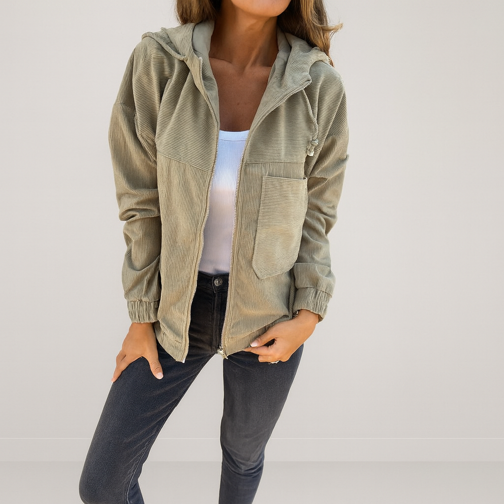 Corduroy zip-up hoodie
