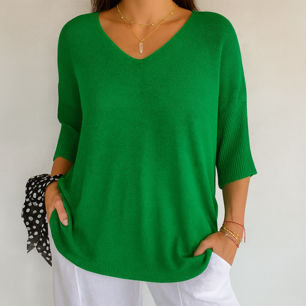 Sara - Plain Knit V-Neck Top