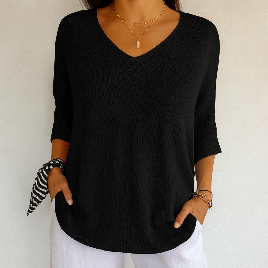 Sara - Plain Knit V-Neck Top